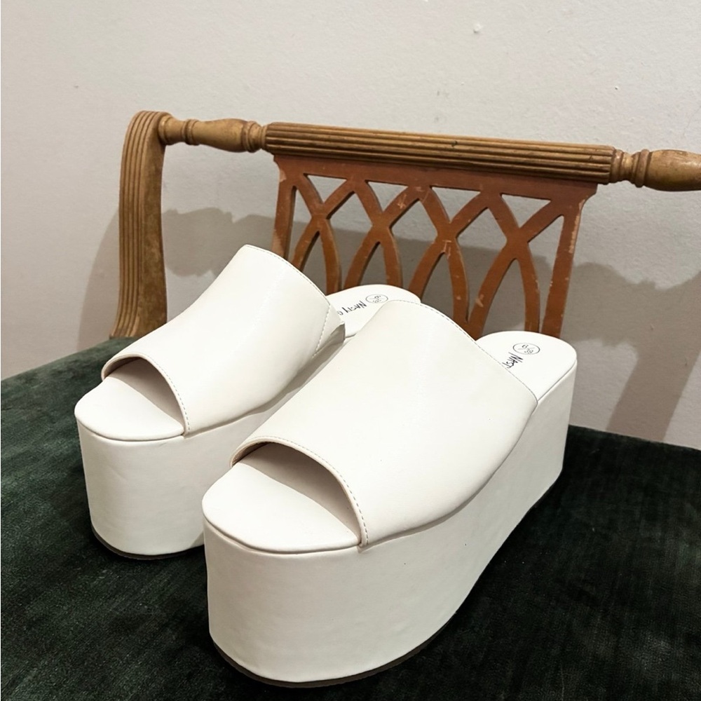 White Platform Slide Sandals